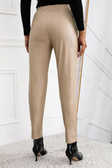 Seamed Elastic Waist PU Leather Pants - Shah S. Sahota