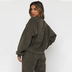 Corduroy Crew Neck Pullover Long Sleeve Sweatshirts & TiePants Two-Piece Sets - Shah S. Sahota