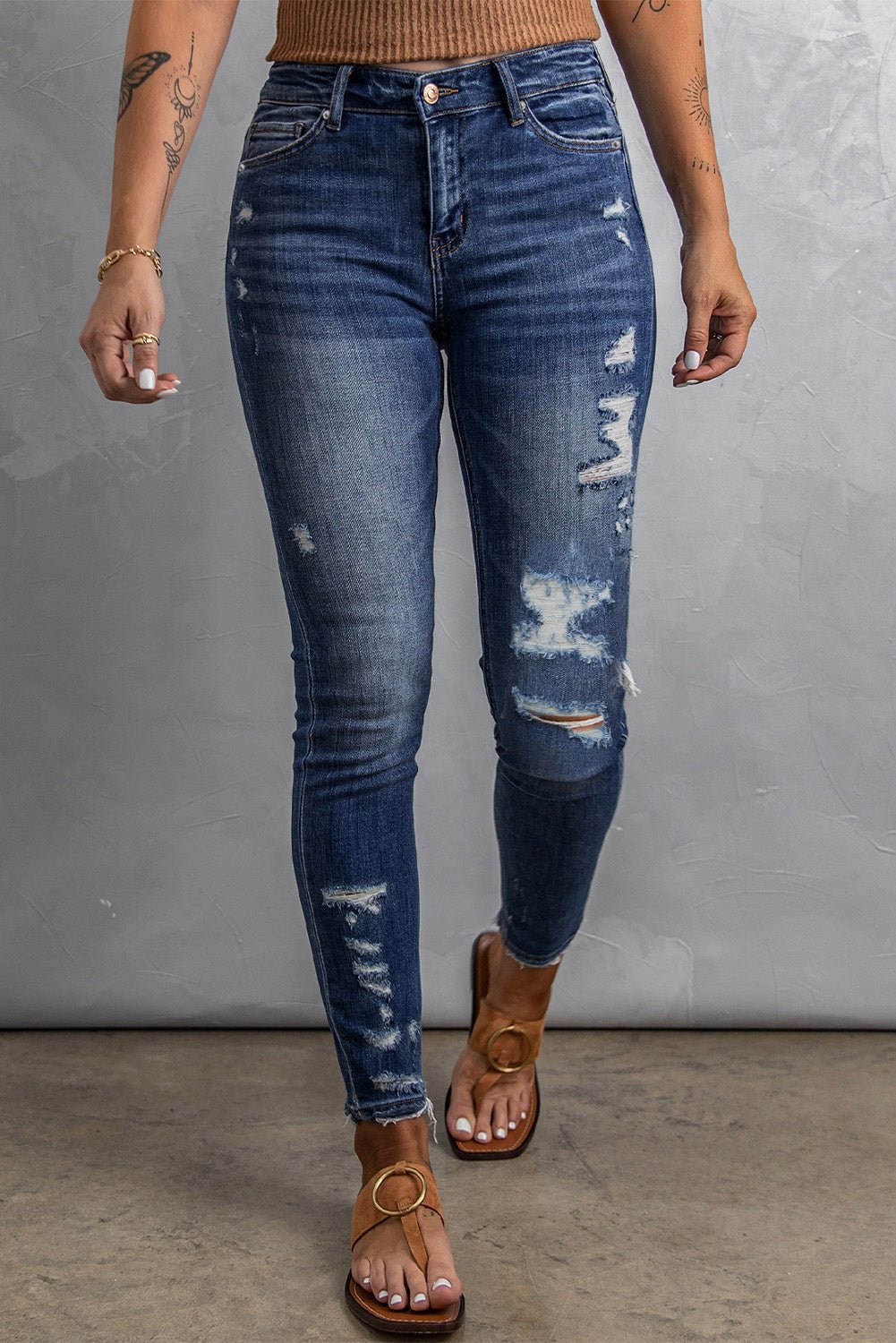 Distressed High Waist Skinny Jeans - Shah S. Sahota