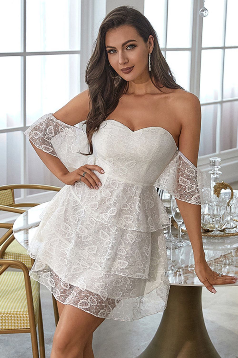 Off-Shoulder Lace Layered Mini Dress - Shah S. Sahota