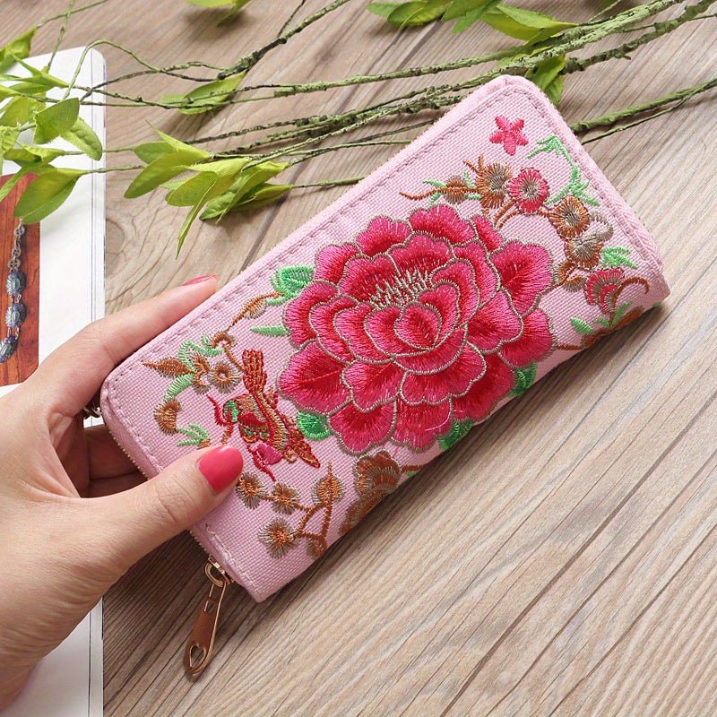 Women's Ethnic Embroidered Long Wallet, Portable Zipper Around Purse, Causal Coin Purse - Shah S. Sahota