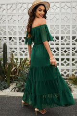 Swiss Dot Off-Shoulder Tiered Maxi Dress - Shah S. Sahota