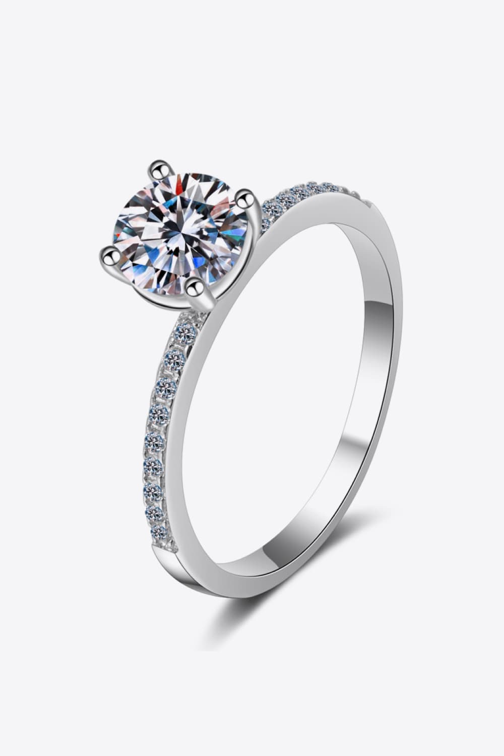 1 Carat Moissanite Rhodium-Plated Side Stone Ring - Shah S. Sahota