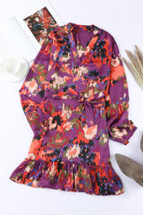 Abstract Print Belted Ruffle Hem Dress - Shah S. Sahota