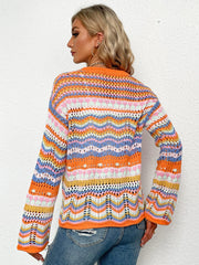 Chevron Stripes Openwork Cardigan - Shah S. Sahota