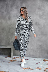 Leopard V-Neck Dropped Shoulder Loungewear Set - Shah S. Sahota