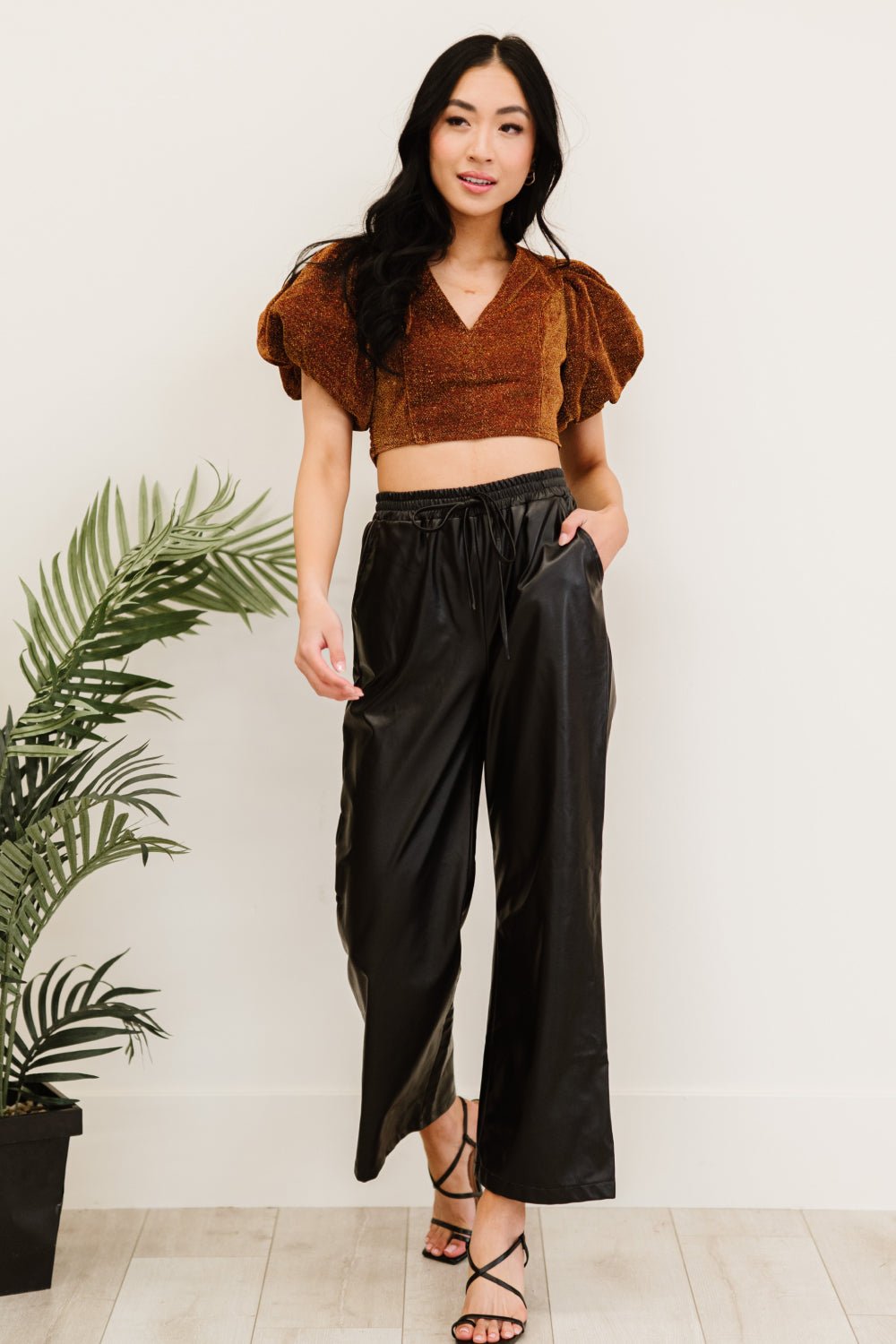 PRIVY Glitter Puff Sleeve Cropped Top - Shah S. Sahota