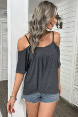 Cold-Shoulder Twist Front Tee Shirt - Shah S. Sahota