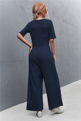 Scoop Neck Half Sleeve Wide Leg Jumpsuit - Shah S. Sahota