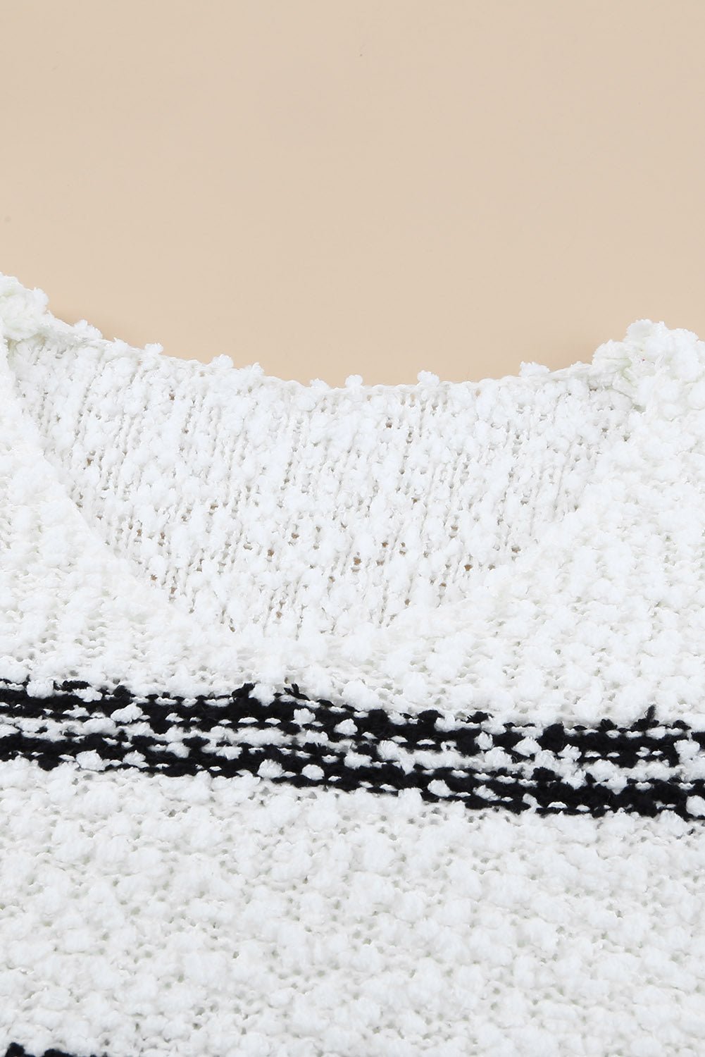 Striped V-Neck Popcorn Knit Sweater - Shah S. Sahota