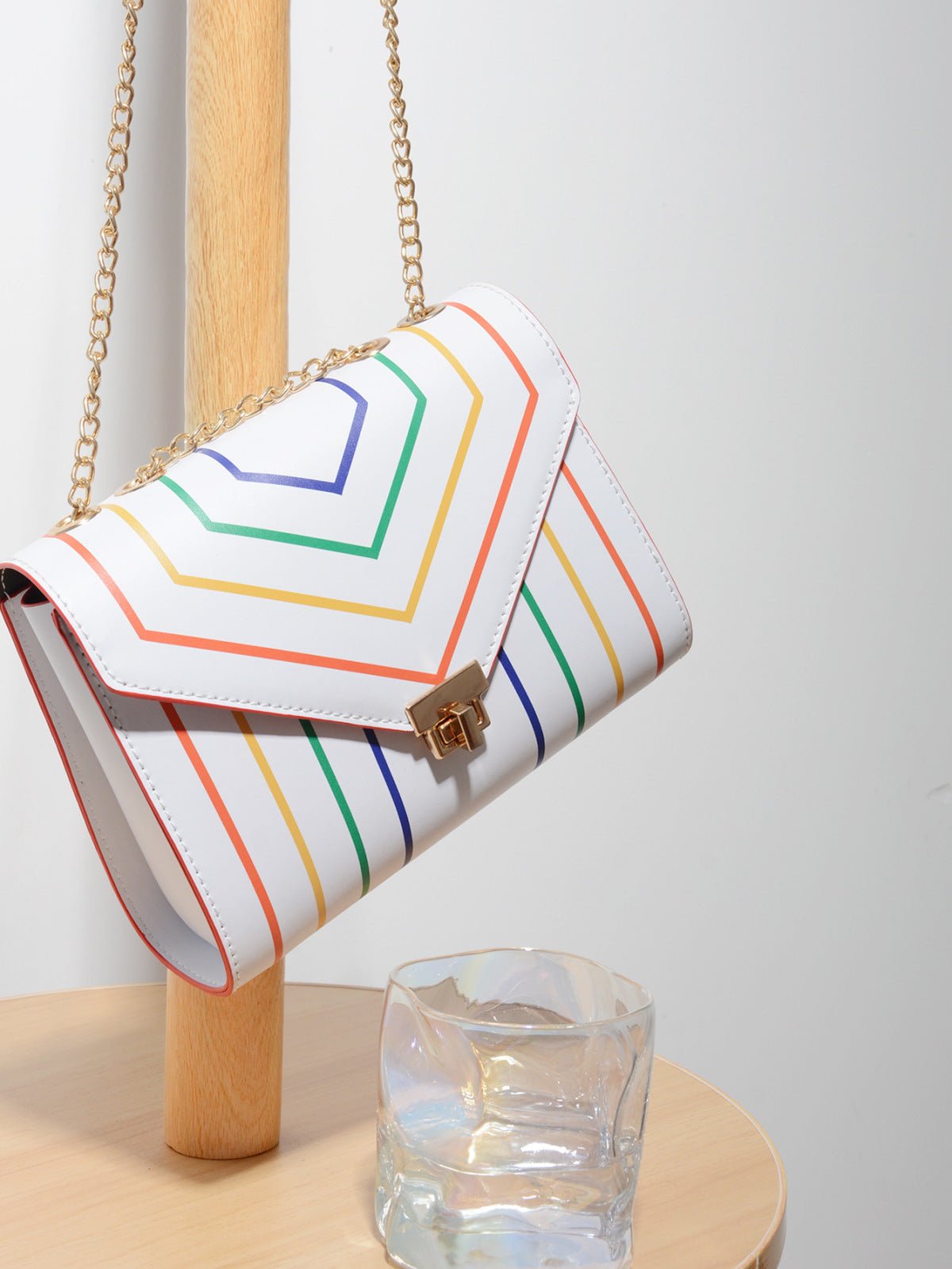 Retro Rainbow Striped Chain Crossbody Bag - Shah S. Sahota