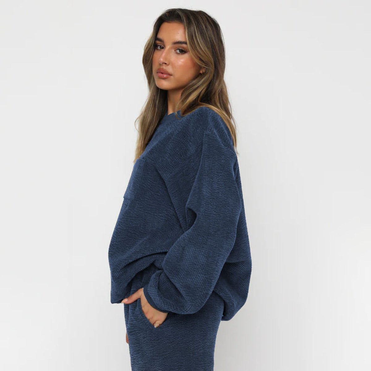 Corduroy Crew Neck Pullover Long Sleeve Sweatshirts & TiePants Two-Piece Sets - Shah S. Sahota