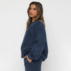 Corduroy Crew Neck Pullover Long Sleeve Sweatshirts & TiePants Two-Piece Sets - Shah S. Sahota