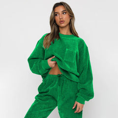 Corduroy Crew Neck Pullover Long Sleeve Sweatshirts & TiePants Two-Piece Sets - Shah S. Sahota