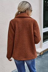 Double Button Lapel Collar Teddy Coat - Shah S. Sahota