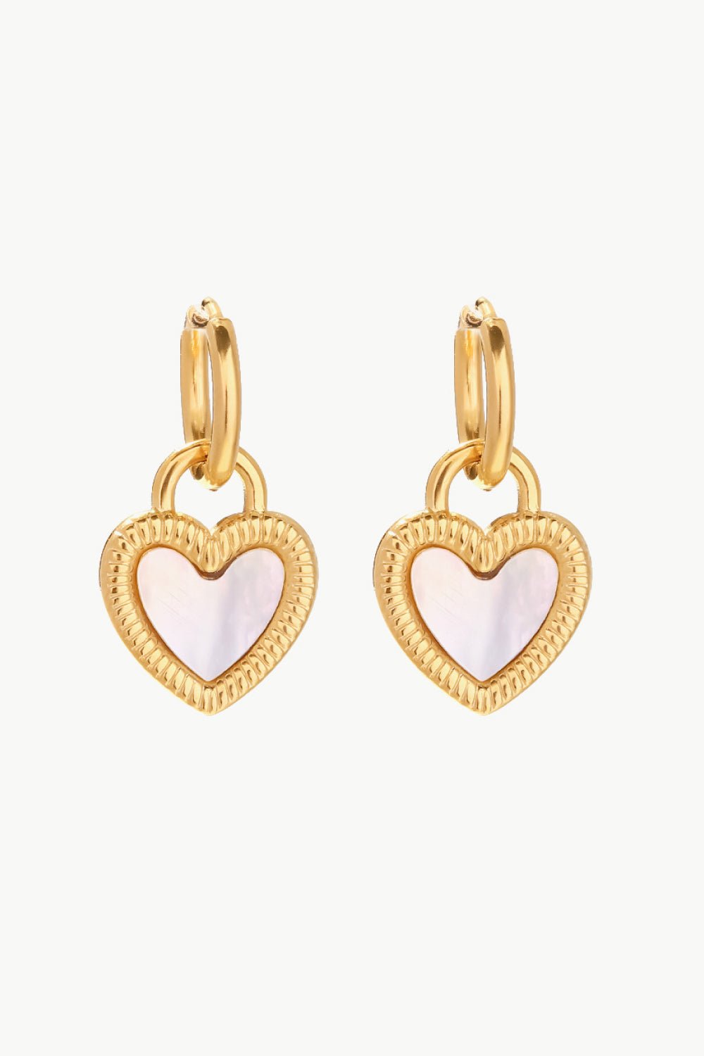 Inlaid Shell Heart Drop Earrings - Shah S. Sahota