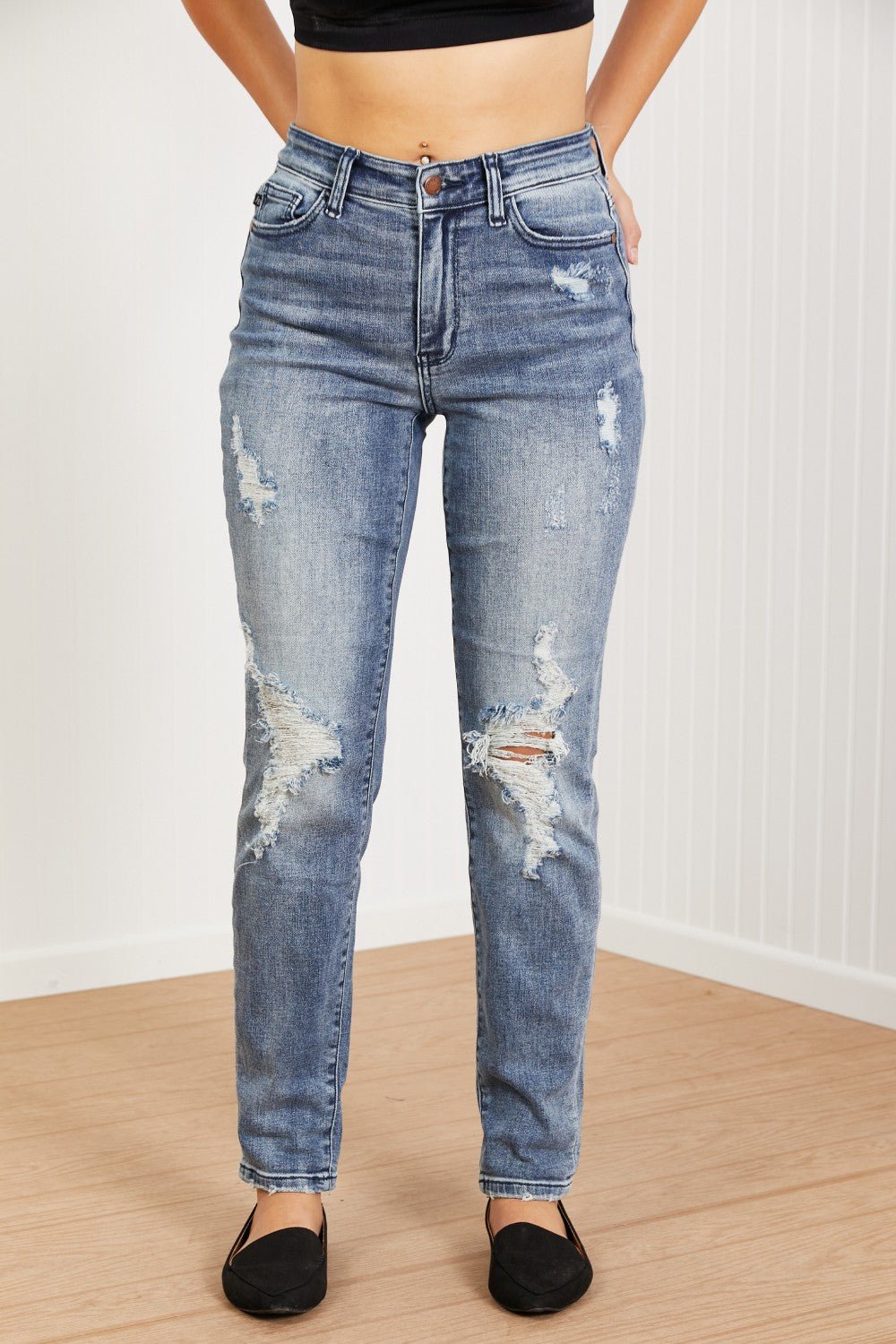 Judy Blue Gracie Full Size Mid-Rise Distressed Boyfriend Jeans - Shah S. Sahota