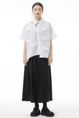 Cutout Pointed Collar Button Front Shirt - Shah S. Sahota