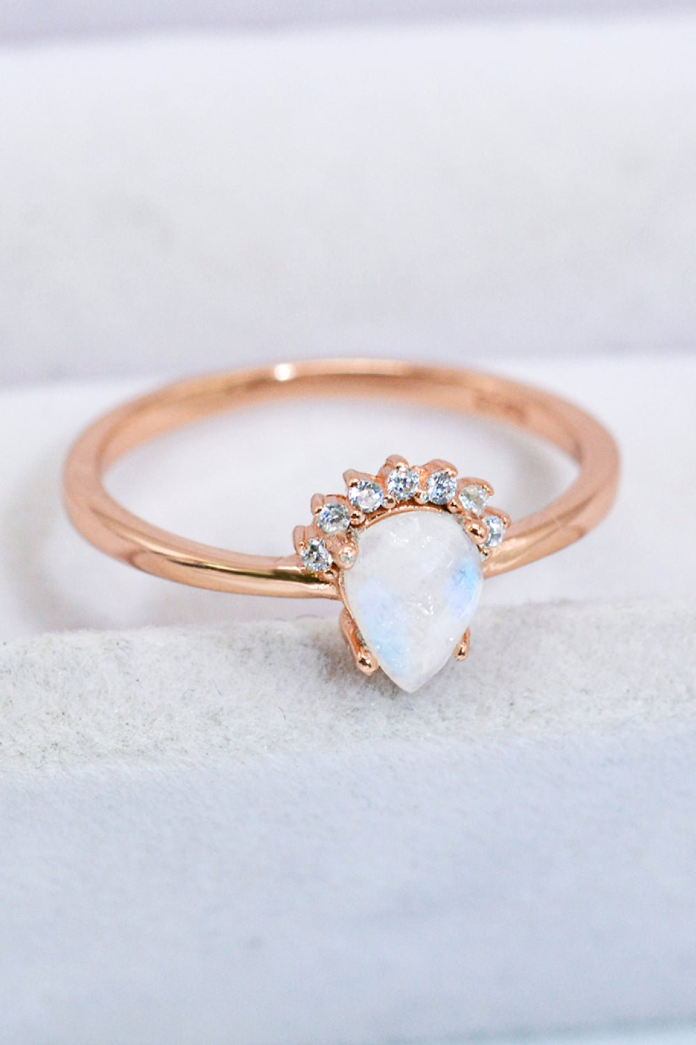 18K Rose Gold-Plated Pear Shape Natural Moonstone Ring - Shah S. Sahota