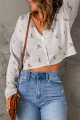 Gray Floral Cropped Sweater Cardigan - Shah S. Sahota