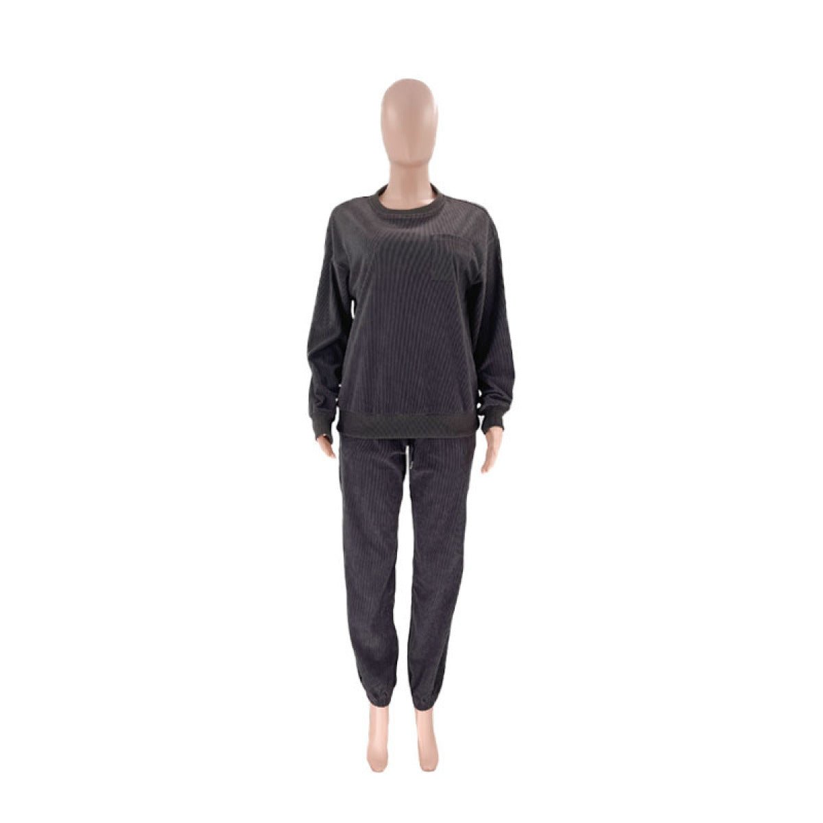 Corduroy Crew Neck Pullover Long Sleeve Sweatshirts & TiePants Two-Piece Sets - Shah S. Sahota