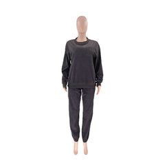 Corduroy Crew Neck Pullover Long Sleeve Sweatshirts & TiePants Two-Piece Sets - Shah S. Sahota