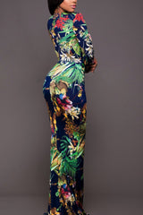 Printed Plunge Neck Leg Split Maxi Dress - Shah S. Sahota