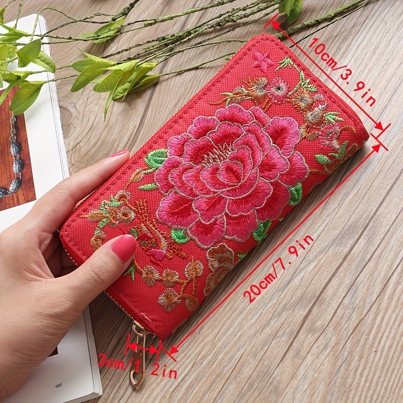 Women's Ethnic Embroidered Long Wallet, Portable Zipper Around Purse, Causal Coin Purse - Shah S. Sahota