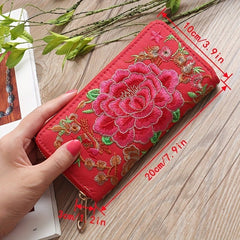 Women's Ethnic Embroidered Long Wallet, Portable Zipper Around Purse, Causal Coin Purse - Shah S. Sahota