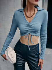 Adjustable Front Tie Ribbed Crop Top - Shah S. Sahota