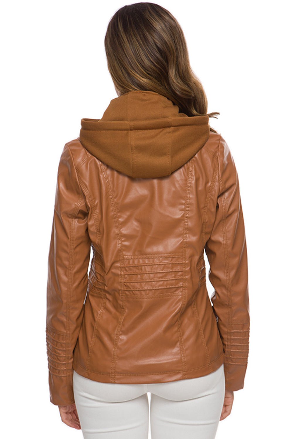 Zipper Front Hooded PU Leather Jacket - Shah S. Sahota