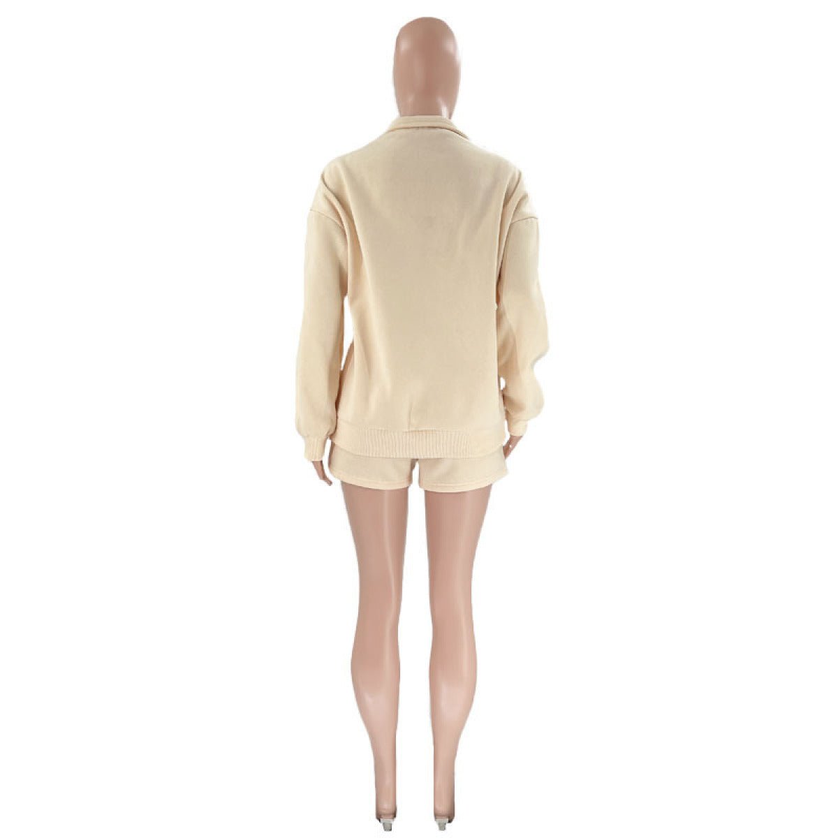 Stand-Up Collar Zipper Pullover Long-Sleeved Sweatshirts & Tie Shorts Lounge Sets - Shah S. Sahota