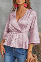 Leopard Three-Quarter Sleeve Peplum Blouse - Shah S. Sahota