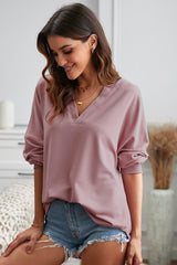 Button Detail Curved Hem Top - Shah S. Sahota