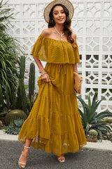 Swiss Dot Off-Shoulder Tiered Maxi Dress - Shah S. Sahota