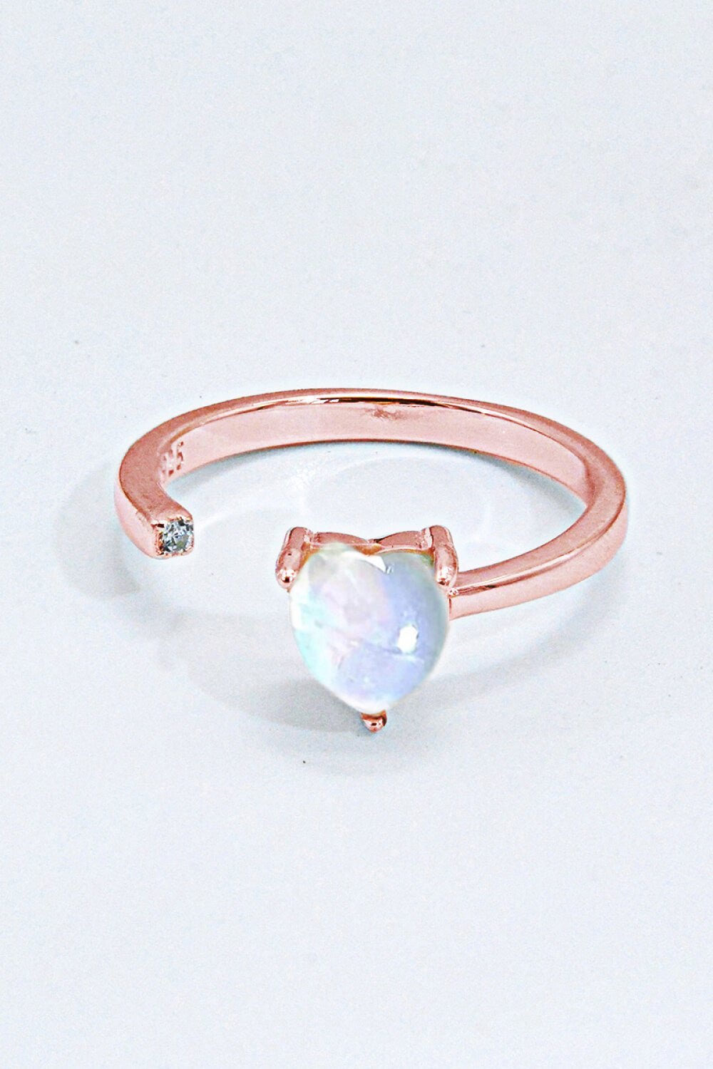 Inlaid Moonstone Heart Adjustable Open Ring - Shah S. Sahota