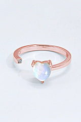 Inlaid Moonstone Heart Adjustable Open Ring - Shah S. Sahota
