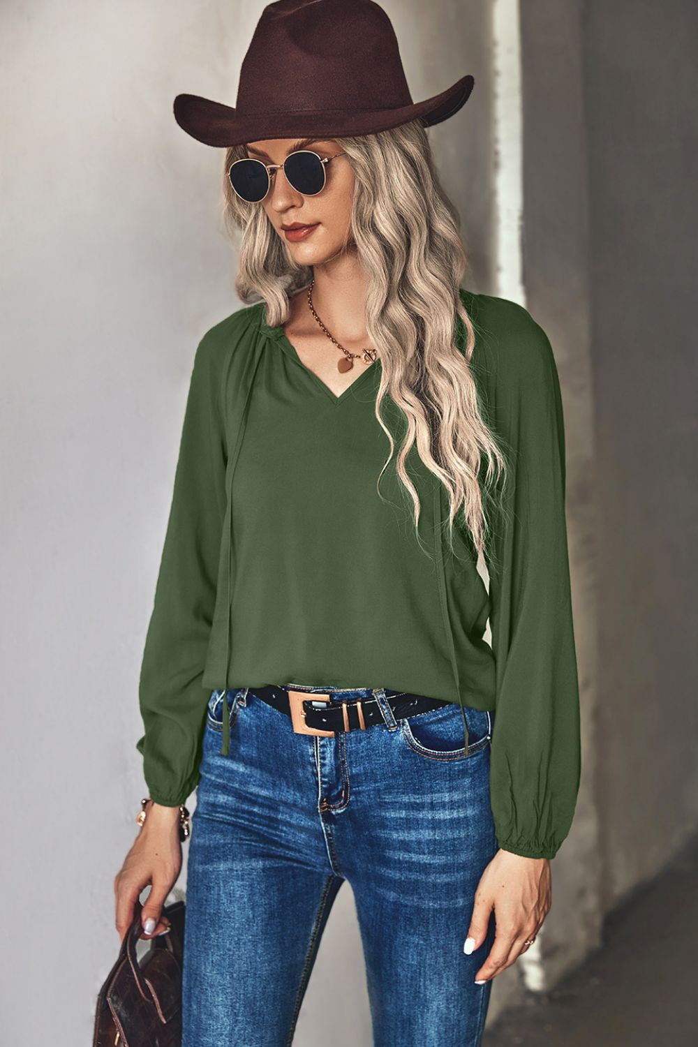 Gathered Detail Tie-Neck Blouse - Shah S. Sahota