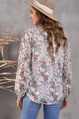 Floral V-Neck Curved Hem Blouse - Shah S. Sahota