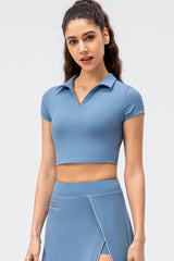 Cropped Short Sleeve Collared Yoga Top - Shah S. Sahota