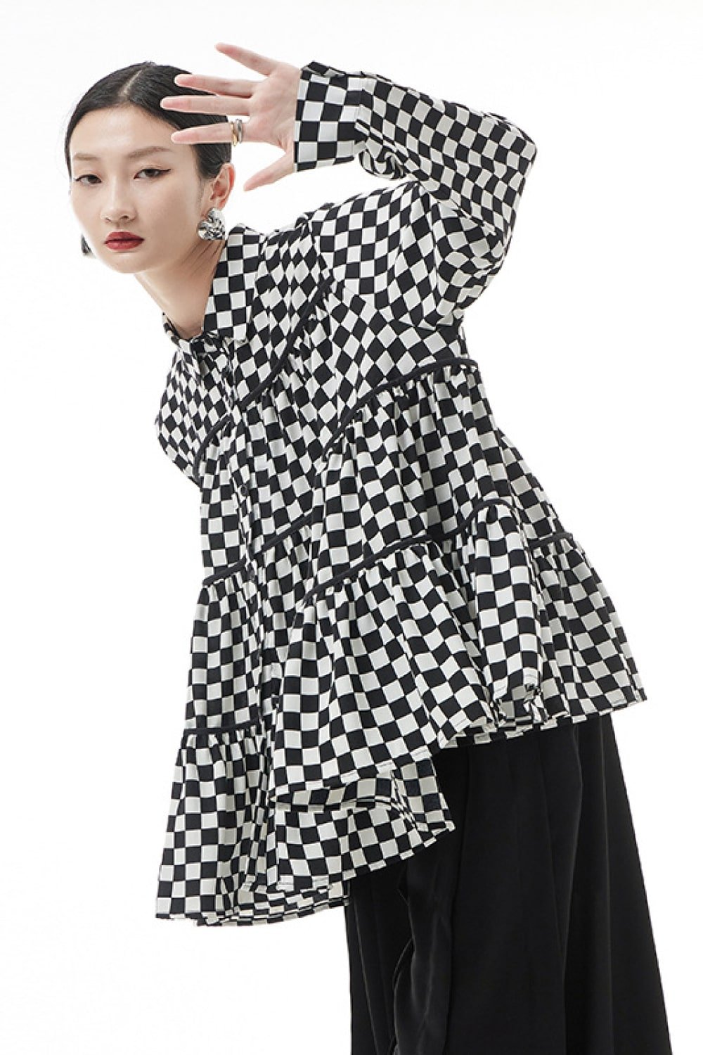 Checkered Button Down Tiered Babydoll Shirt - Shah S. Sahota