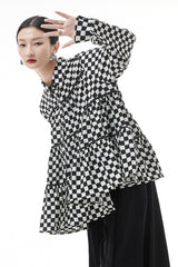 Checkered Button Down Tiered Babydoll Shirt - Shah S. Sahota