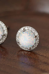 925 Sterling Silver Platinum-Plated Opal Round Stud Earrings - Shah S. Sahota