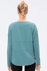 Exposed Seam Boat Neck Long Sleeve Yoga Tee - Shah S. Sahota