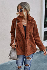 Double Button Lapel Collar Teddy Coat - Shah S. Sahota