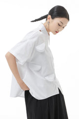 Cutout Pointed Collar Button Front Shirt - Shah S. Sahota