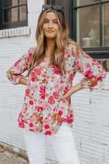Floral V-Neck Tiered Babydoll Blouse - Shah S. Sahota