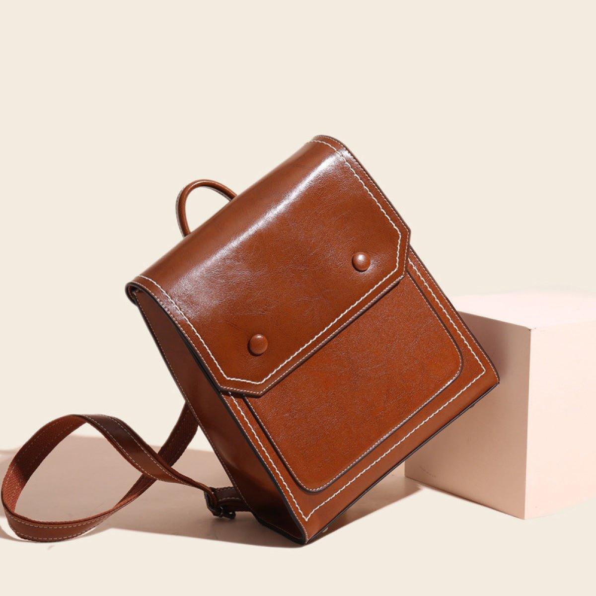 Retro Cover Type Oil Wax Leather Backpack - Shah S. Sahota