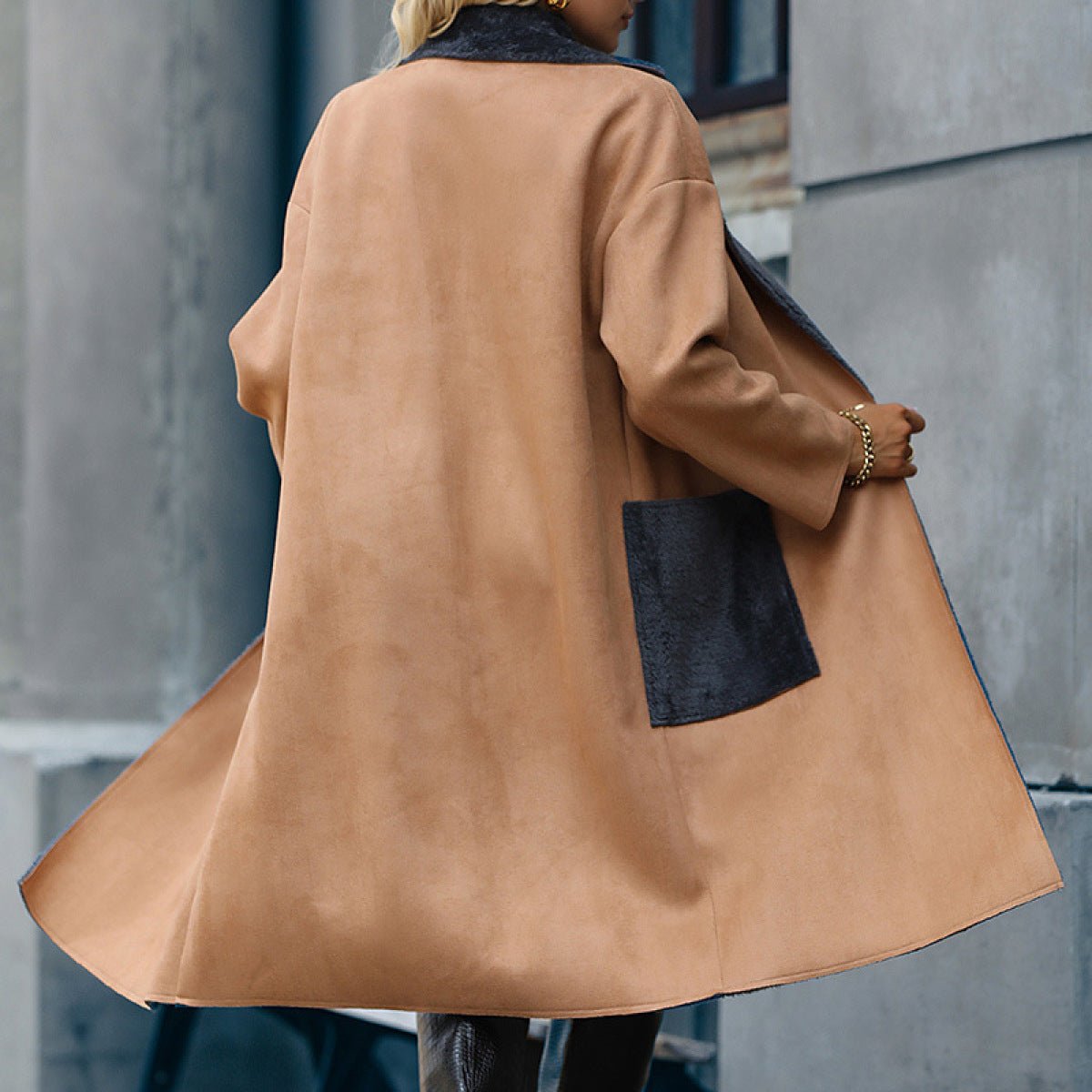 Khaki Lapel Neck Long Overcoat With Pockets - Shah S. Sahota