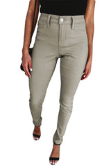 Khaki Casual Stretch High Waist Skinny Pants